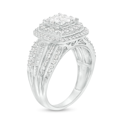 1.00 CT. T.W. Princess-Cut Composite Diamond Double Frame Multi-Row Engagement Ring in 10K White Gold