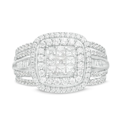 1.00 CT. T.W. Princess-Cut Composite Diamond Double Frame Multi-Row Engagement Ring in 10K White Gold