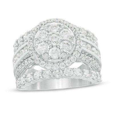 3.00 CT. T.W. Composite Diamond Frame Multi-Row Split Shank Engagement Ring in 10K White Gold