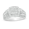 0.50 CT. T.W. Princess-Cut Composite Diamond Frame Multi-Row Vintage-Style Engagement Ring in 10K White Gold