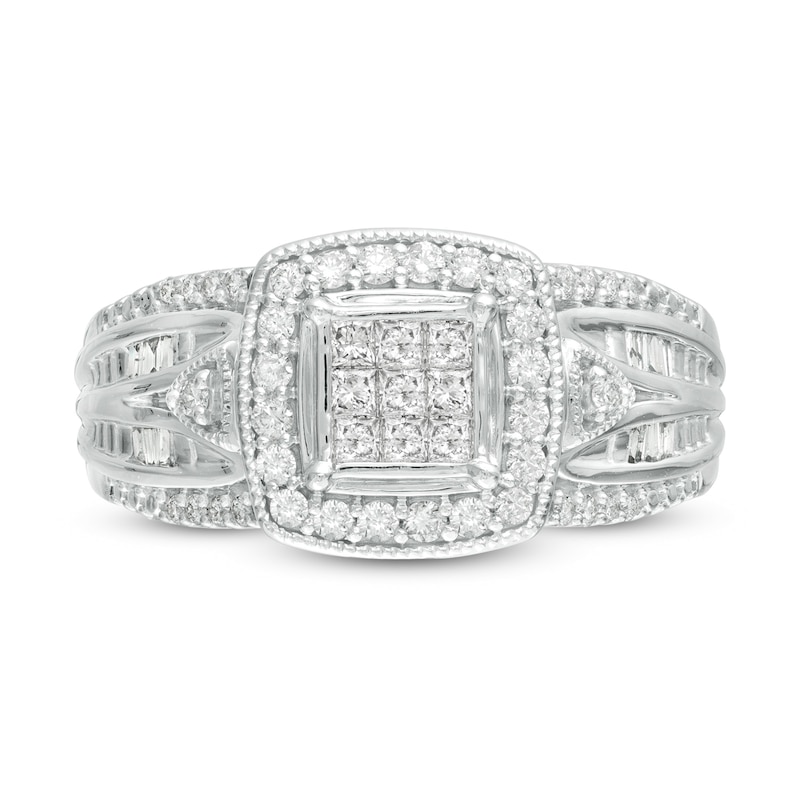 0.50 CT. T.W. Princess-Cut Composite Diamond Frame Multi-Row Vintage-Style Engagement Ring in 10K White Gold