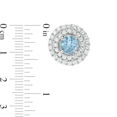 5.0mm Swiss Blue Topaz and Lab-Created White Sapphire Double Frame Stud Earrings in Sterling Silver