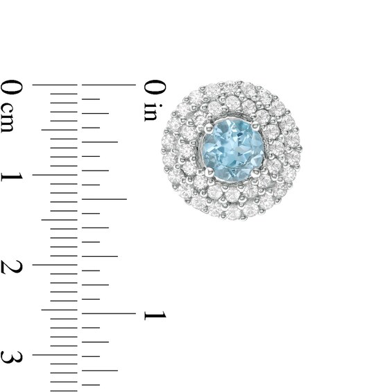 5.0mm Swiss Blue Topaz and Lab-Created White Sapphire Double Frame Stud Earrings in Sterling Silver