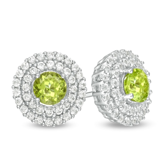 5.0mm Peridot and Lab-Created White Sapphire Double Frame Stud Earrings in Sterling Silver