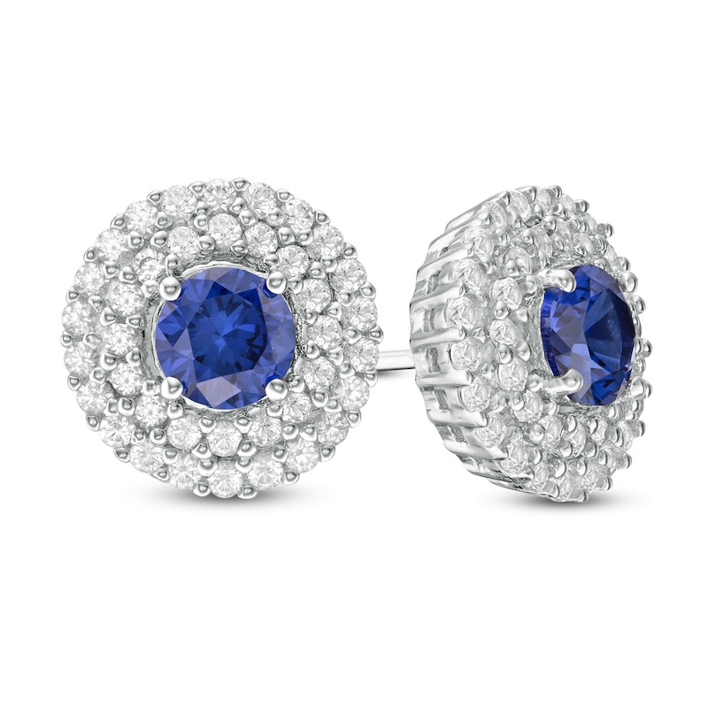 5.0mm Lab-Created White Sapphire Double Frame Stud Earrings in Sterling Silver|Peoples Jewellers