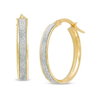 Glitter Enamel Oval Hoop Earrings in 14K Gold