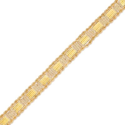 Bar and Beaded Link Rope Chain Border Bracelet in 10K Gold - 7.5"