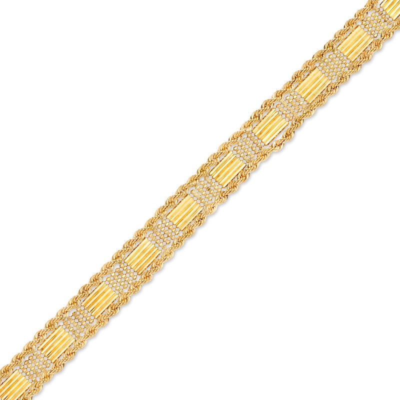 Bar and Beaded Link Rope Chain Border Bracelet in 10K Gold - 7.5"