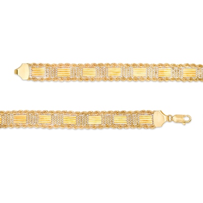 Bar and Beaded Link Rope Chain Border Bracelet in 10K Gold - 7.5"