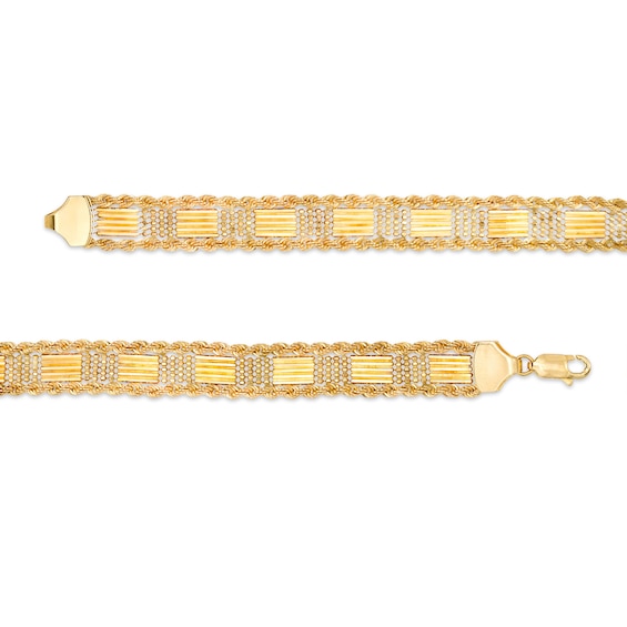 Bar and Beaded Link Rope Chain Border Bracelet in 10K Gold - 7.5"