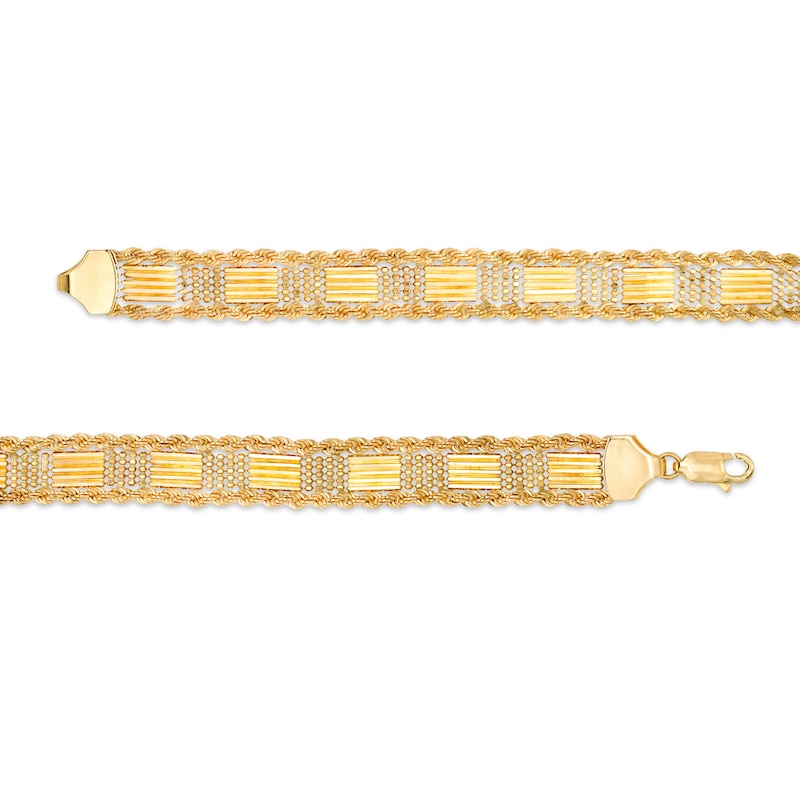 Bar and Beaded Link Rope Chain Border Bracelet in 10K Gold - 7.5"|Peoples Jewellers