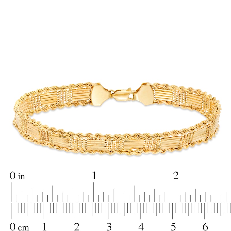 Bar and Beaded Link Rope Chain Border Bracelet in 10K Gold - 7.5"
