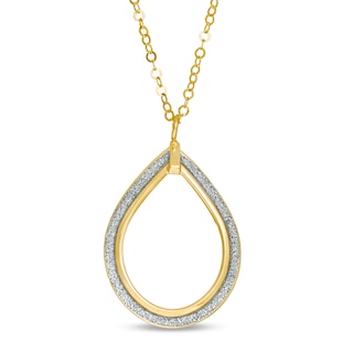 Glitter Enamel Open Teardrop Pendant in 14K Gold