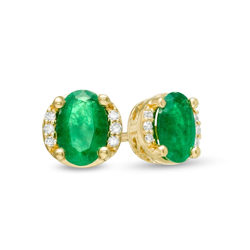 Oval Emerald and 0.04 CT. T.W. Diamond Collar Stud Earrings in 10K Gold|Peoples Jewellers