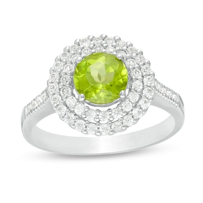 6.5mm Peridot and Lab-Created White Sapphire Double Frame Ring in Sterling Silver