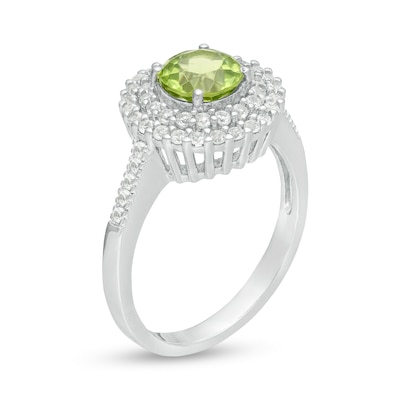 6.5mm Peridot and Lab-Created White Sapphire Double Frame Ring in Sterling Silver