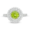 Thumbnail Image 3 of 6.5mm Peridot and Lab-Created White Sapphire Double Frame Ring in Sterling Silver