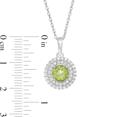 6.5mm Peridot and Lab-Created White Sapphire Double Frame Pendant in Sterling Silver