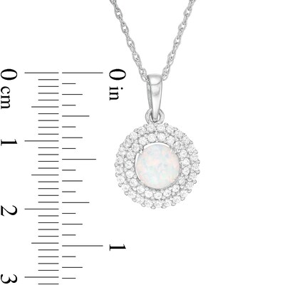 6.5mm Lab-Created Opal and White Sapphire Double Frame Pendant in Sterling Silver