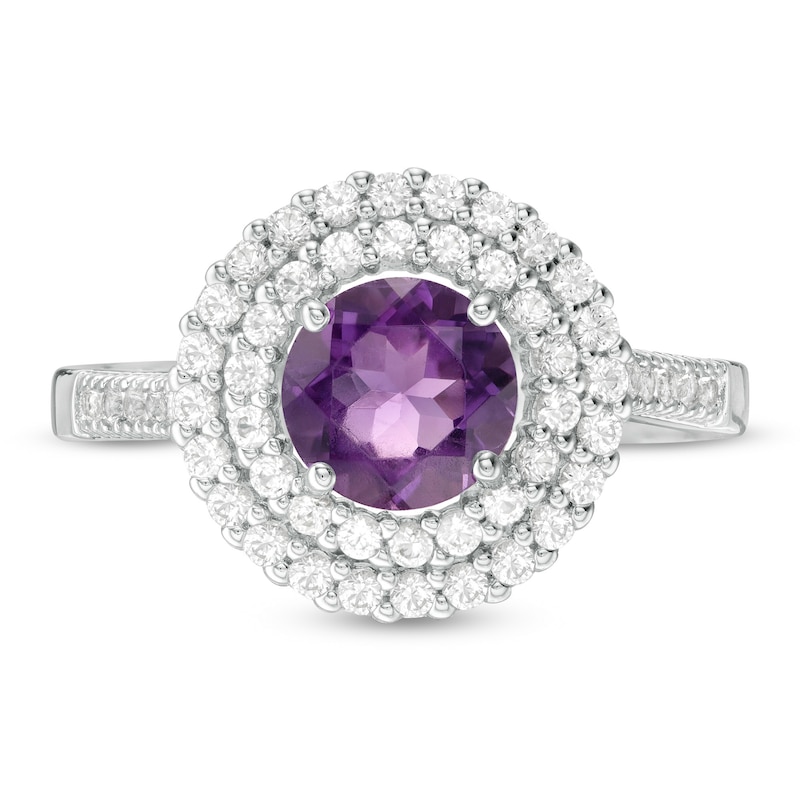 6.5mm Amethyst and Lab-Created White Sapphire Double Frame Ring in Sterling Silver|Peoples Jewellers