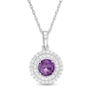 6.5mm Amethyst and Lab-Created White Sapphire Double Frame Pendant in Sterling Silver