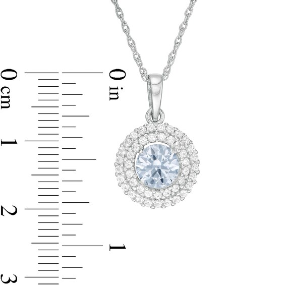 6.5mm Lab-Created Blue Spinel and White Sapphire Double Frame Pendant in Sterling Silver