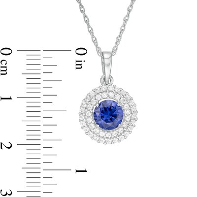 6.5mm Lab-Created White Sapphire Double Frame Pendant in Sterling Silver