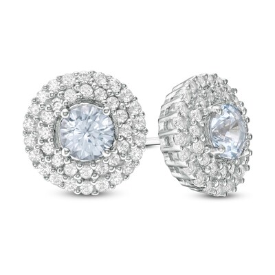 5.0mm Lab-Created Blue Spinel and White Sapphire Double Frame Stud Earrings in Sterling Silver