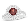 Thumbnail Image 0 of 6.5mm Garnet and Lab-Created White Sapphire Double Frame Ring in Sterling Silver