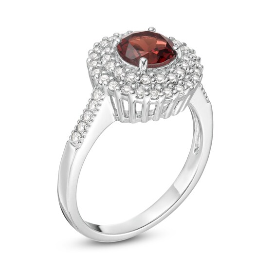 6.5mm Garnet and Lab-Created White Sapphire Double Frame Ring in Sterling Silver