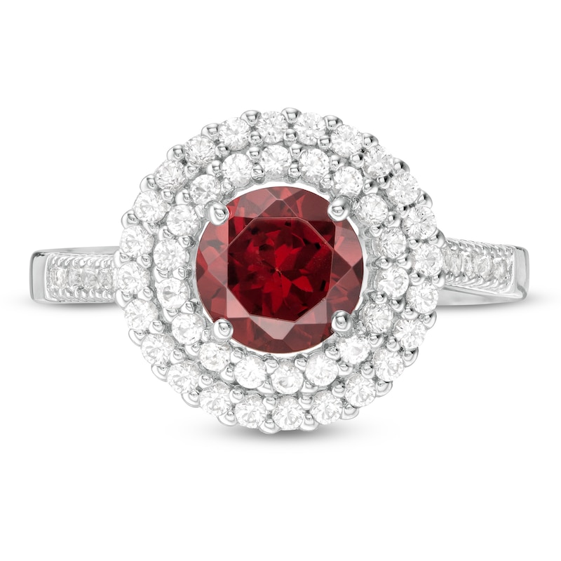 6.5mm Garnet and Lab-Created White Sapphire Double Frame Ring in Sterling Silver