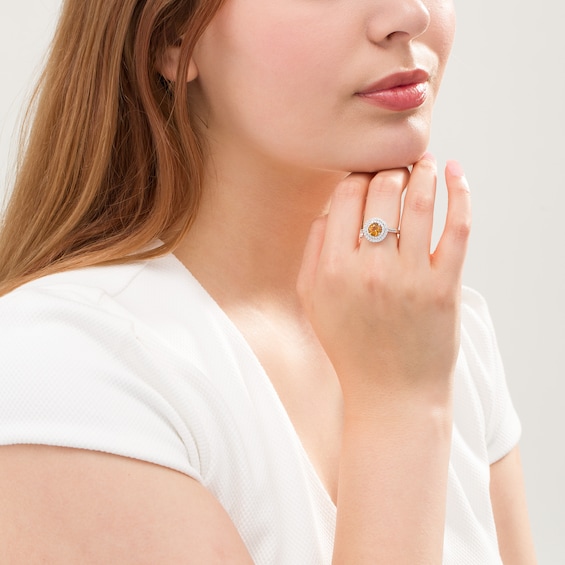 6.5mm Citrine and Lab-Created White Sapphire Double Frame Ring in Sterling Silver