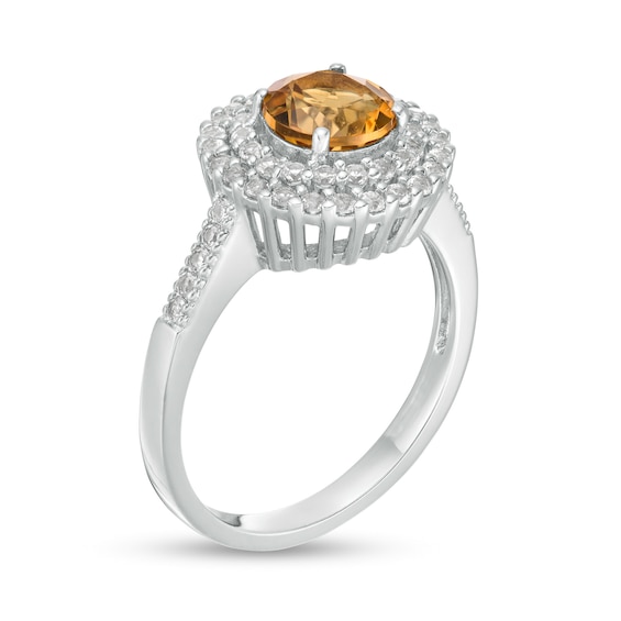 6.5mm Citrine and Lab-Created White Sapphire Double Frame Ring in Sterling Silver