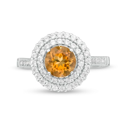 6.5mm Citrine and Lab-Created White Sapphire Double Frame Ring in Sterling Silver