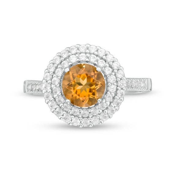 6.5mm Citrine and Lab-Created White Sapphire Double Frame Ring in Sterling Silver