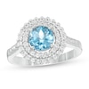 Thumbnail Image 0 of 6.5mm Swiss Blue Topaz and Lab-Created White Sapphire Double Frame Ring in Sterling Silver