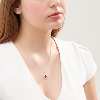 6.5mm Garnet and Lab-Created White Sapphire Double Frame Pendant in Sterling Silver