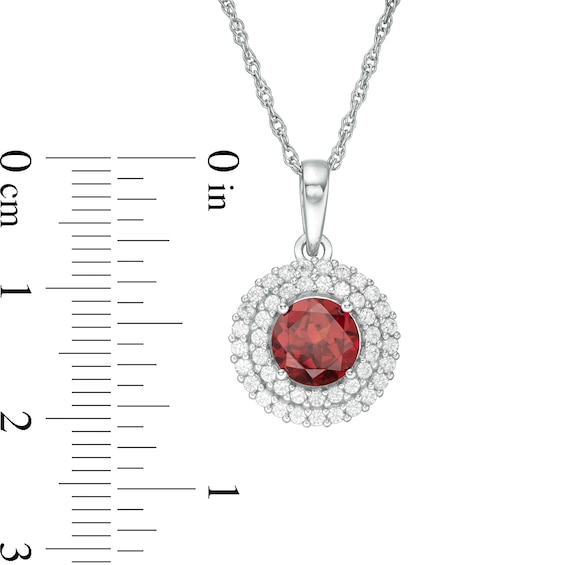 6.5mm Garnet and Lab-Created White Sapphire Double Frame Pendant in Sterling Silver