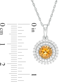 6.5mm Citrine and Lab-Created White Sapphire Double Frame Pendant in Sterling Silver