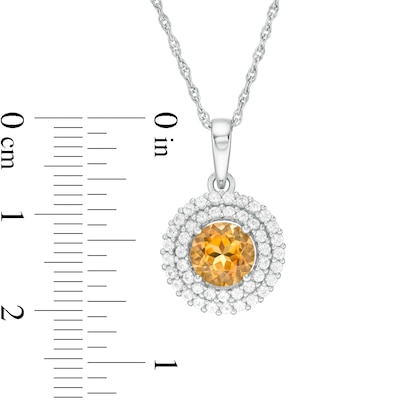 6.5mm Citrine and Lab-Created White Sapphire Double Frame Pendant in Sterling Silver