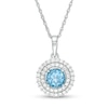 Thumbnail Image 0 of 6.5mm Swiss Blue Topaz and Lab-Created White Sapphire Double Frame Pendant in Sterling Silver