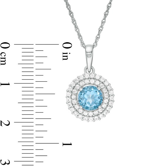 6.5mm Swiss Blue Topaz and Lab-Created White Sapphire Double Frame Pendant in Sterling Silver