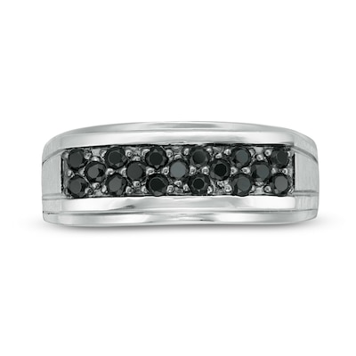 Men's 0.45 CT. T.W. Black Diamond Zig-Zag Anniversary Band in Sterling Silver