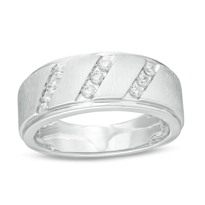 Men's 0.30 CT. T.W. Diamond Slant Wedding Band in 10K White Gold