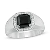 Thumbnail Image 0 of Men's 8.0mm Square Onyx and 0.18 CT. T.W. Diamond Octagonal Frame Ring in Sterling Silver