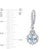 Thumbnail Image 2 of Cushion-Cut Aquamarine, White Sapphire and 0.16 CT. T.W. Diamond Floral Vintage-Style Drop Earrings in 14K White Gold