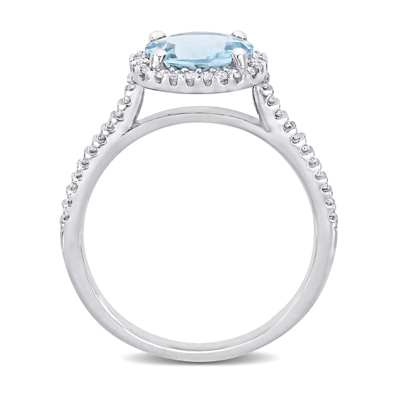8.0mm Aquamarine and 0.23 CT. T.W. Diamond Frame Engagement Ring in 14K White Gold|Peoples Jewellers