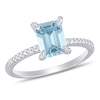 Emerald-Cut Aquamarine and 0.10 CT. T.W. Diamond Prong Engagement Ring in 14K White Gold