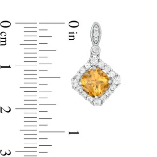 Cushion-Cut Citrine and Lab-Created White Sapphire Frame Pendant and Drop Earrings Set in Sterling Silver