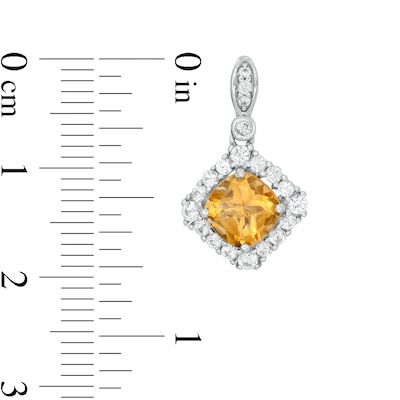 Cushion-Cut Citrine and Lab-Created White Sapphire Frame Pendant and Drop Earrings Set in Sterling Silver